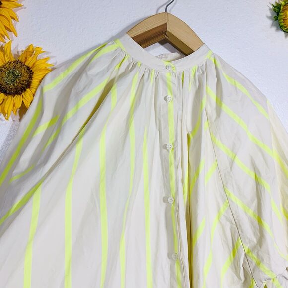 Pomander Place | Yellow and Creme Stripe Pia Oversized Swim Coverup Size Medium - Picture 13 of 16